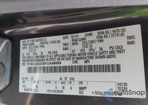 2015 Ford Escape Se from USA, damaged, VIN 1FMCU0GX8FUA48668